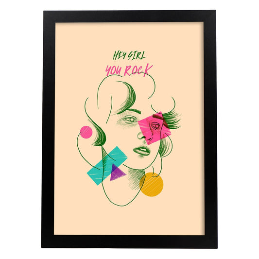 Lámina Tú mandas, chica. Pósters con mensaje. Bocetos de bustos minimalistas y coloridos.-Artwork-Nacnic-A4-Marco Negro-Nacnic Estudio SL