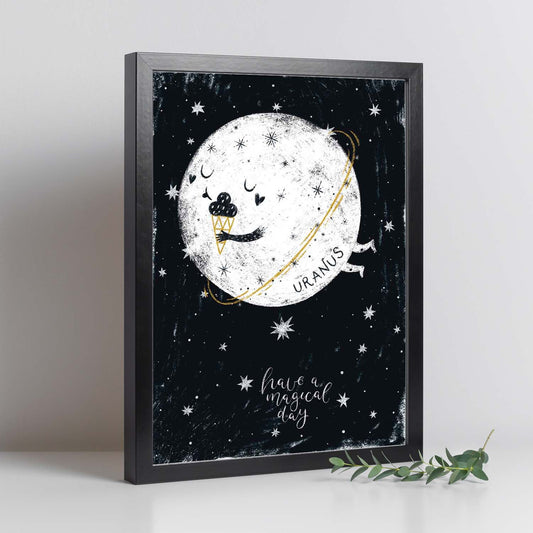 Lámina Urano Estilo nordico blanco y negro. Composiciones planetarias infantiles.-Artwork-Nacnic-Nacnic Estudio SL