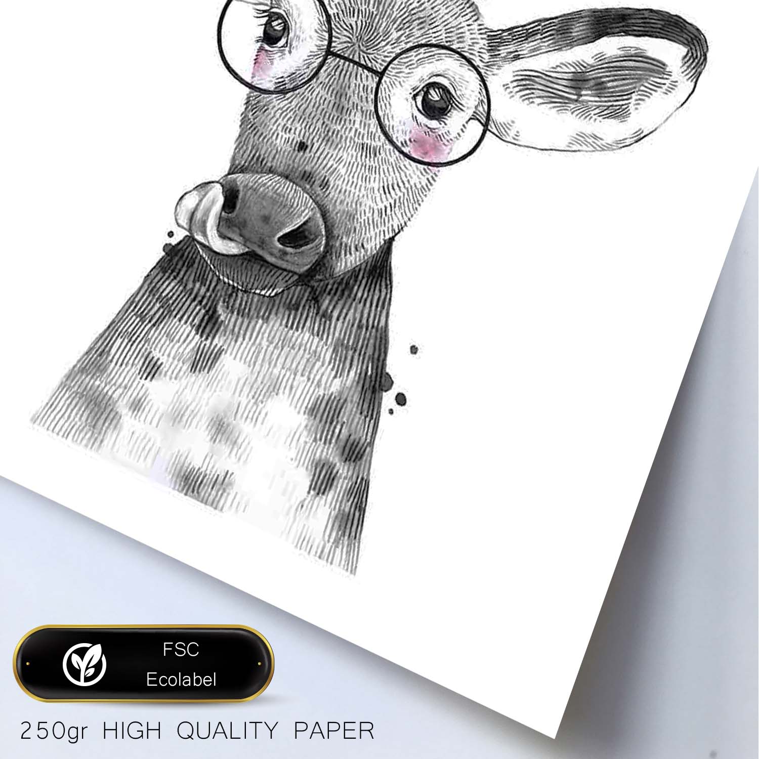 Lámina Vaca infantil con gafas poster animales infantiles-Artwork-Nacnic-Nacnic Estudio SL