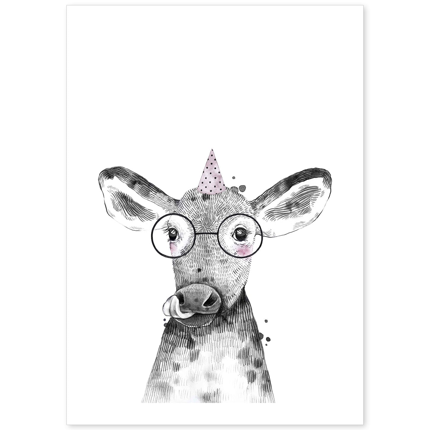 Lámina Vaca infantil con gafas poster animales infantiles-Artwork-Nacnic-A4-Sin marco-Nacnic Estudio SL