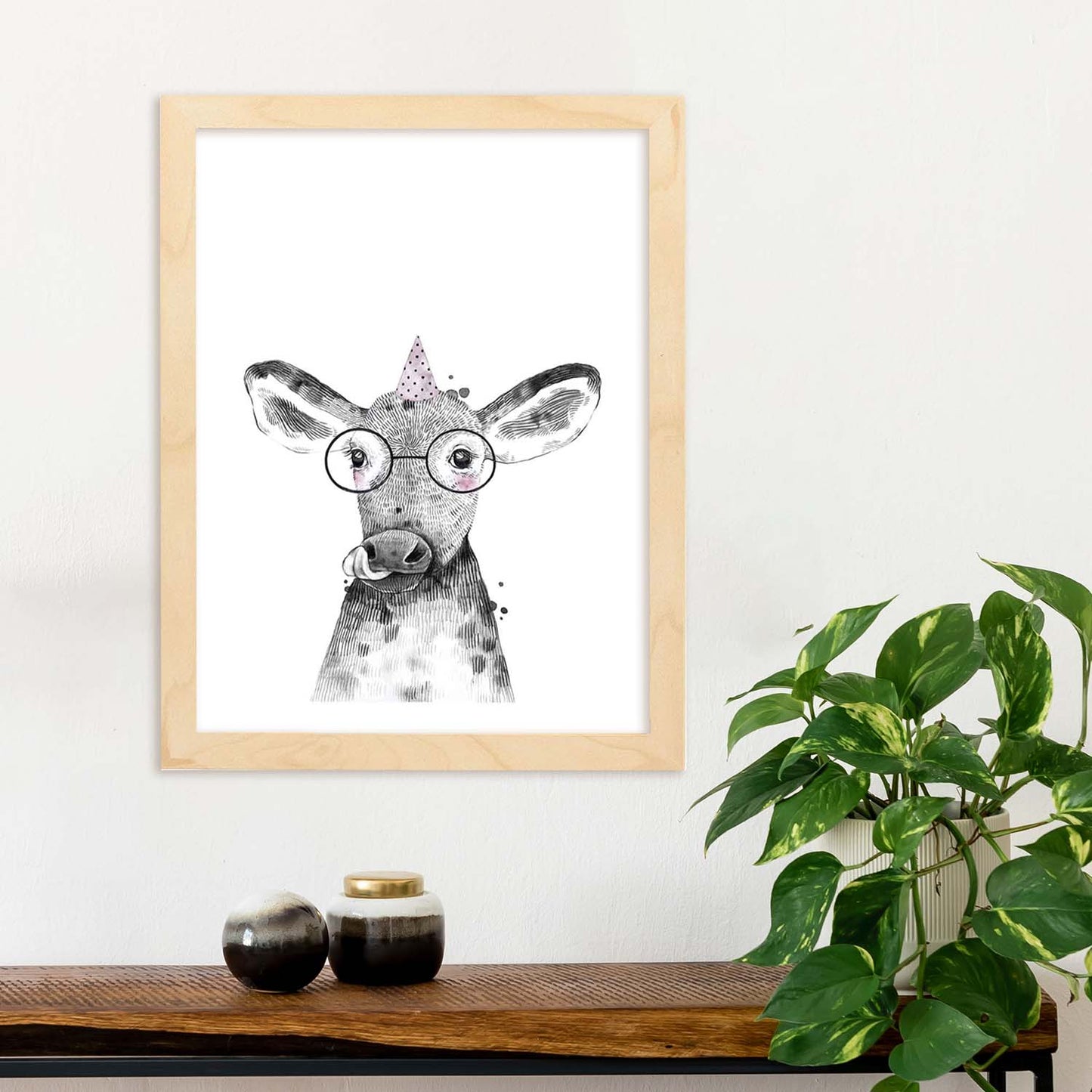 Lámina Vaca infantil con gafas poster animales infantiles-Artwork-Nacnic-Nacnic Estudio SL
