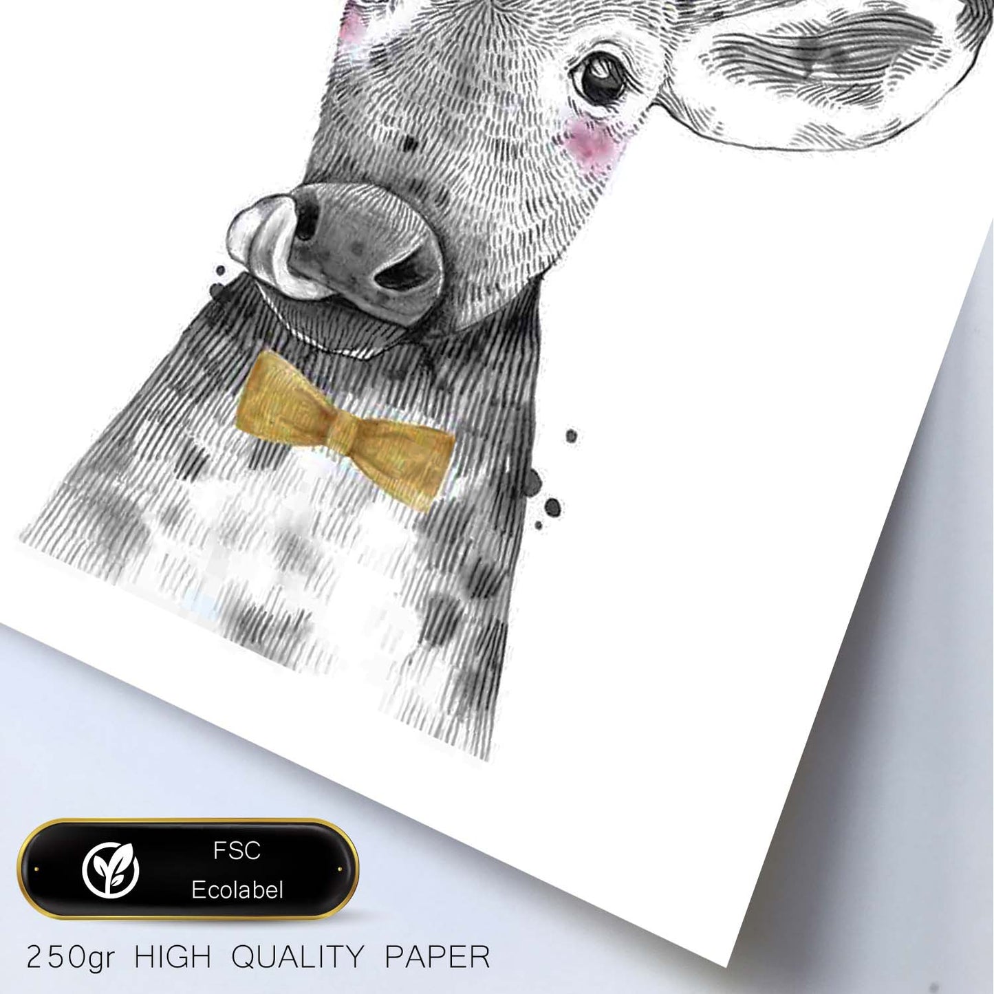 Lámina Vaca infantil con pajarita poster animales infantiles-Artwork-Nacnic-Nacnic Estudio SL