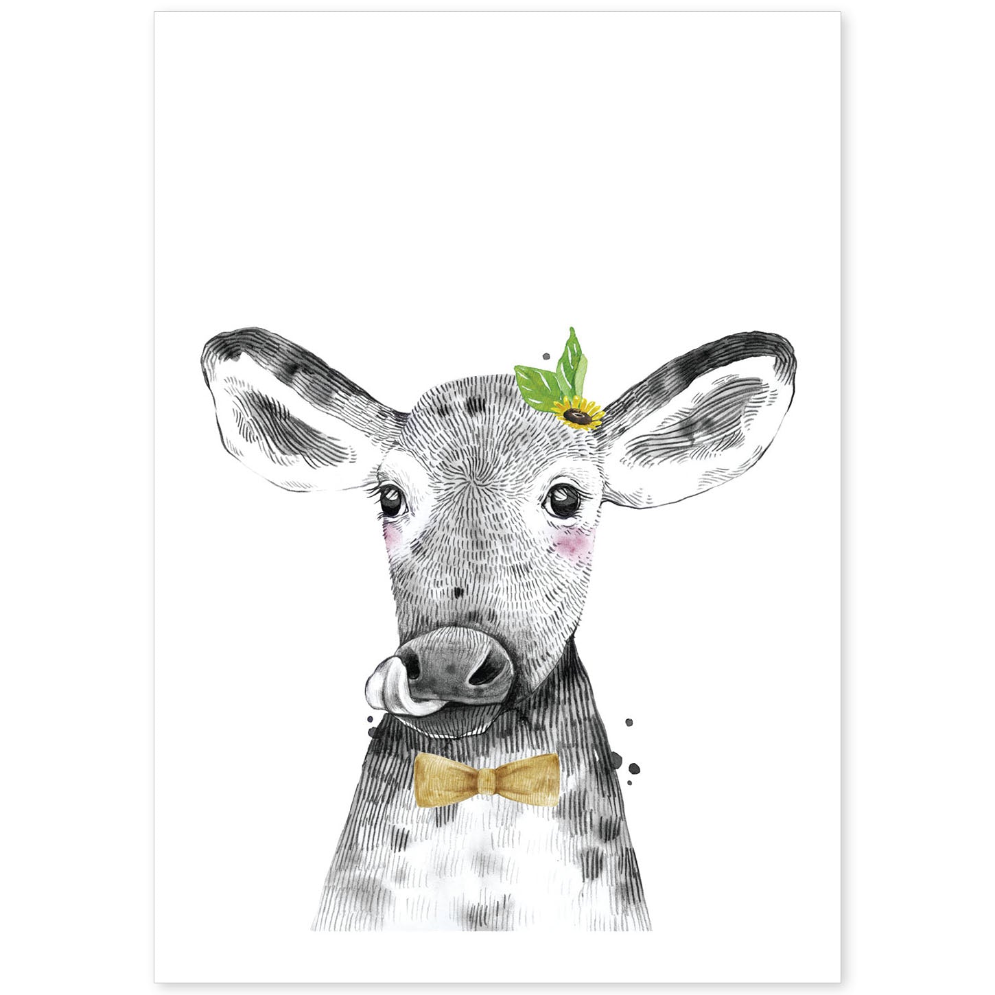 Lámina Vaca infantil con pajarita poster animales infantiles-Artwork-Nacnic-A4-Sin marco-Nacnic Estudio SL