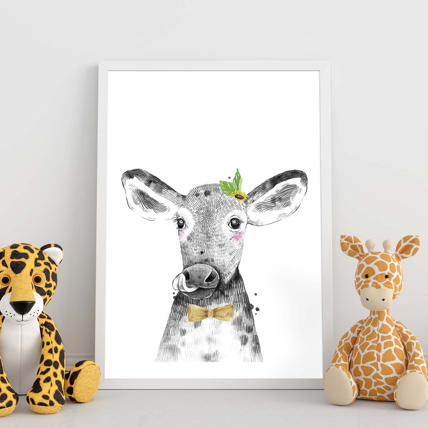 Lámina Vaca infantil con pajarita poster animales infantiles-Artwork-Nacnic-Nacnic Estudio SL