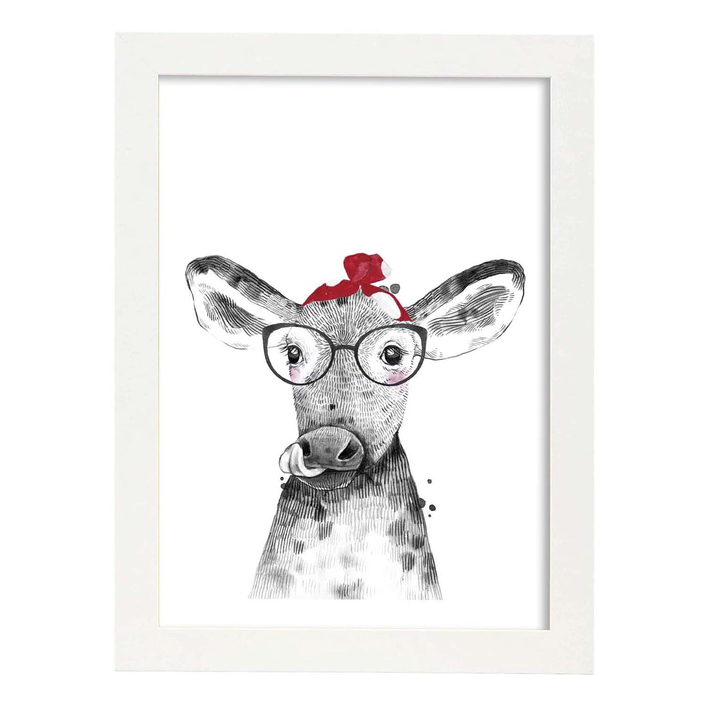 Lámina Vaca infantil con pañuelo poster animales infantiles-Artwork-Nacnic-A3-Marco Blanco-Nacnic Estudio SL