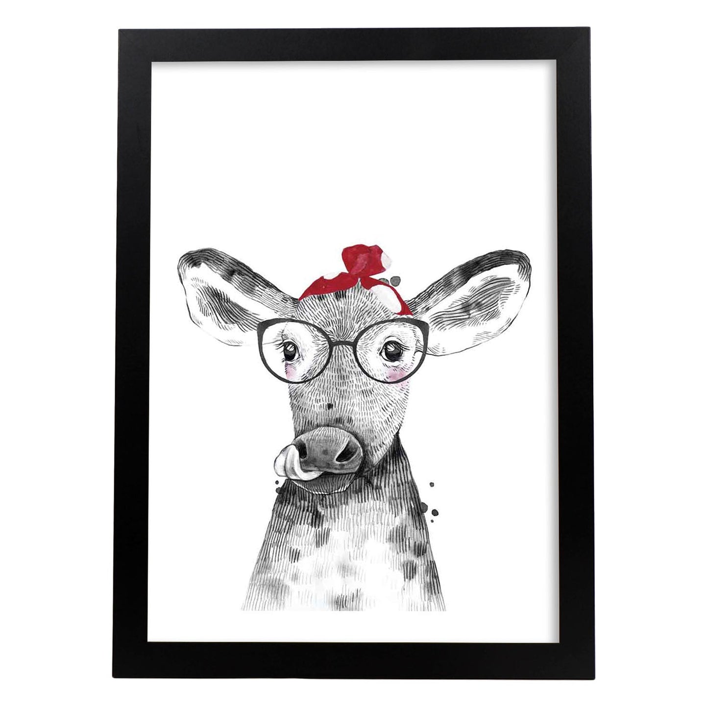 Lámina Vaca infantil con pañuelo poster animales infantiles-Artwork-Nacnic-A3-Marco Negro-Nacnic Estudio SL