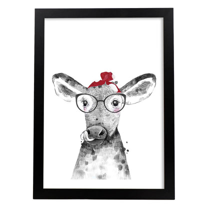 Lámina Vaca infantil con pañuelo poster animales infantiles-Artwork-Nacnic-A4-Marco Negro-Nacnic Estudio SL