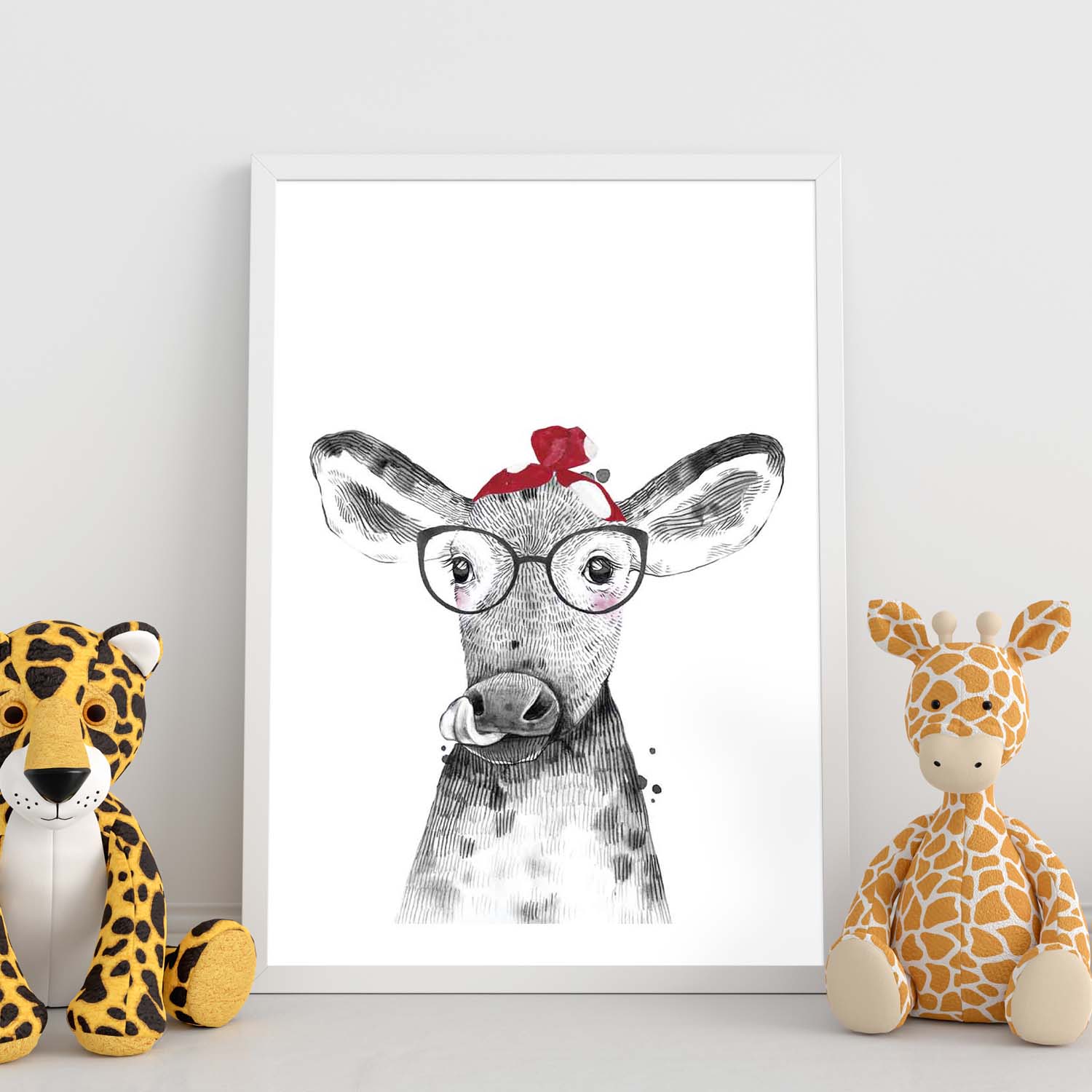 Lámina Vaca infantil con pañuelo poster animales infantiles-Artwork-Nacnic-Nacnic Estudio SL