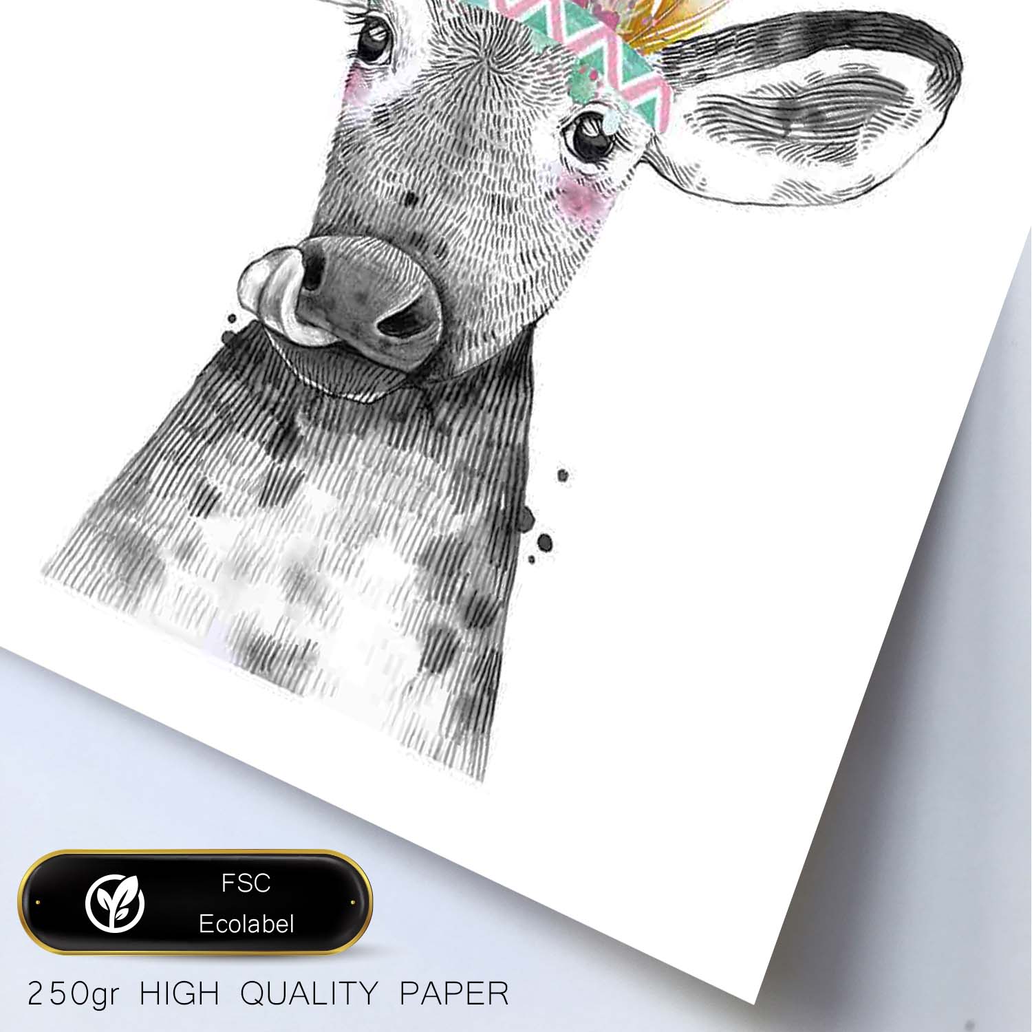 Lámina Vaca infantil con plumas poster animales infantiles-Artwork-Nacnic-Nacnic Estudio SL