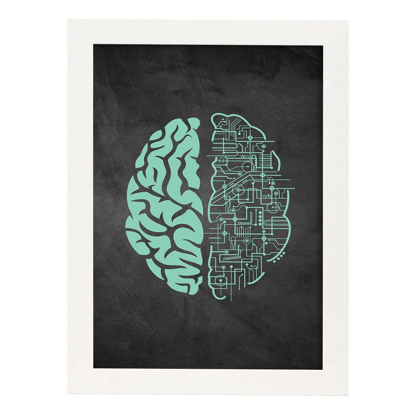 Lámina verde-azul de Conexion cerebral. Poster con fondo negro estilo pizarra. , .-Artwork-Nacnic-A3-Marco Blanco-Nacnic Estudio SL