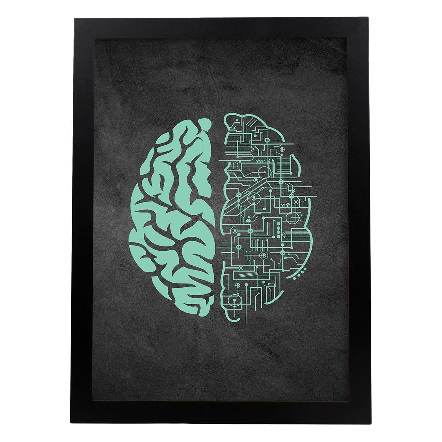 Lámina verde-azul de Conexion cerebral. Poster con fondo negro estilo pizarra. , .-Artwork-Nacnic-A3-Marco Negro-Nacnic Estudio SL