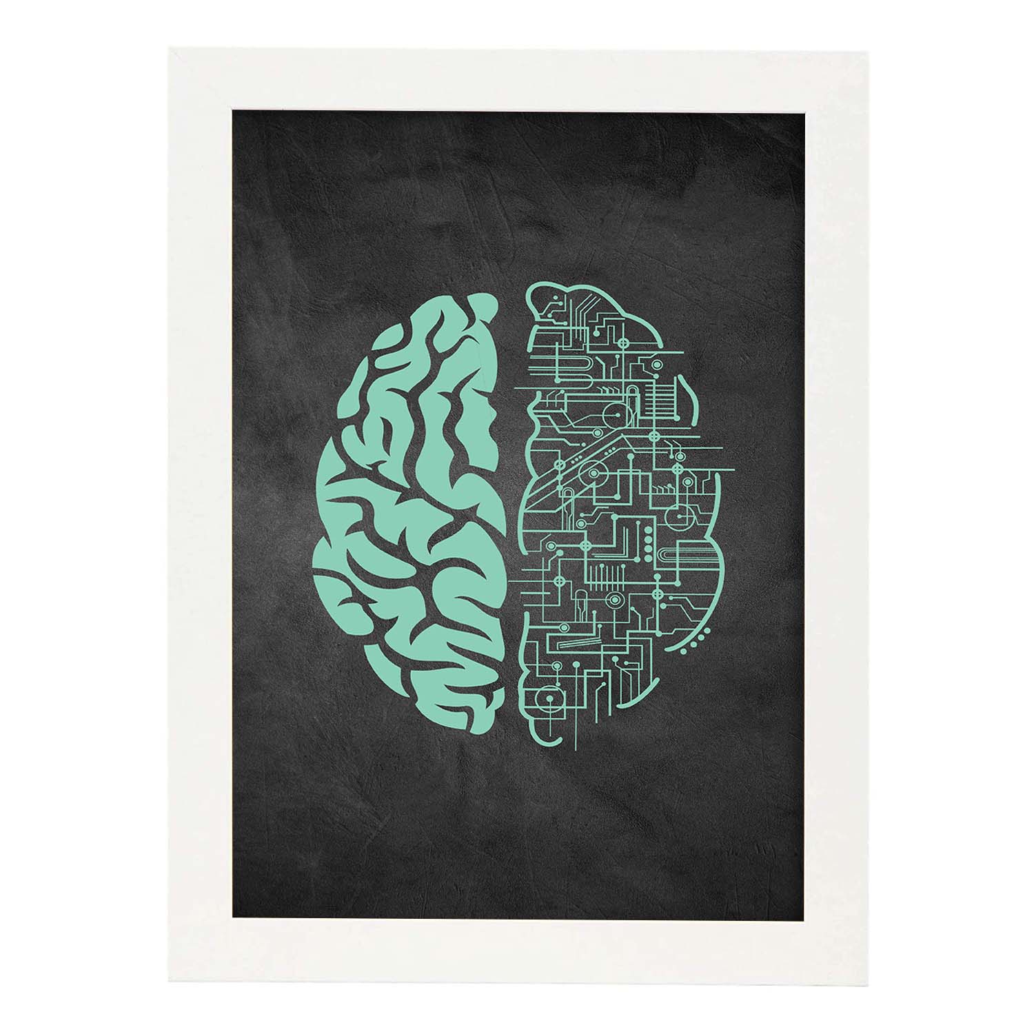 Lámina verde-azul de Conexion cerebral. Poster con fondo negro estilo pizarra. , .-Artwork-Nacnic-A4-Marco Blanco-Nacnic Estudio SL