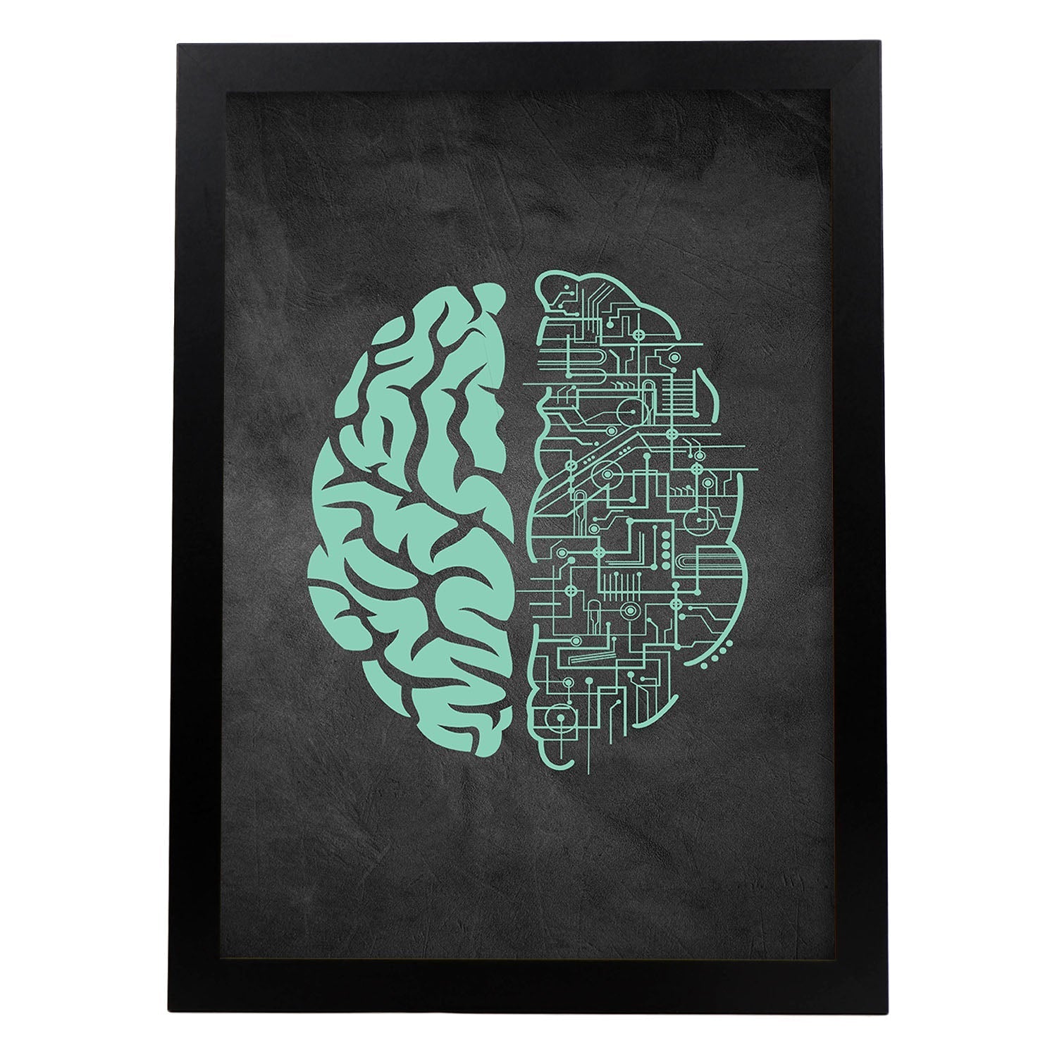 Lámina verde-azul de Conexion cerebral. Poster con fondo negro estilo pizarra. , .-Artwork-Nacnic-A4-Marco Negro-Nacnic Estudio SL