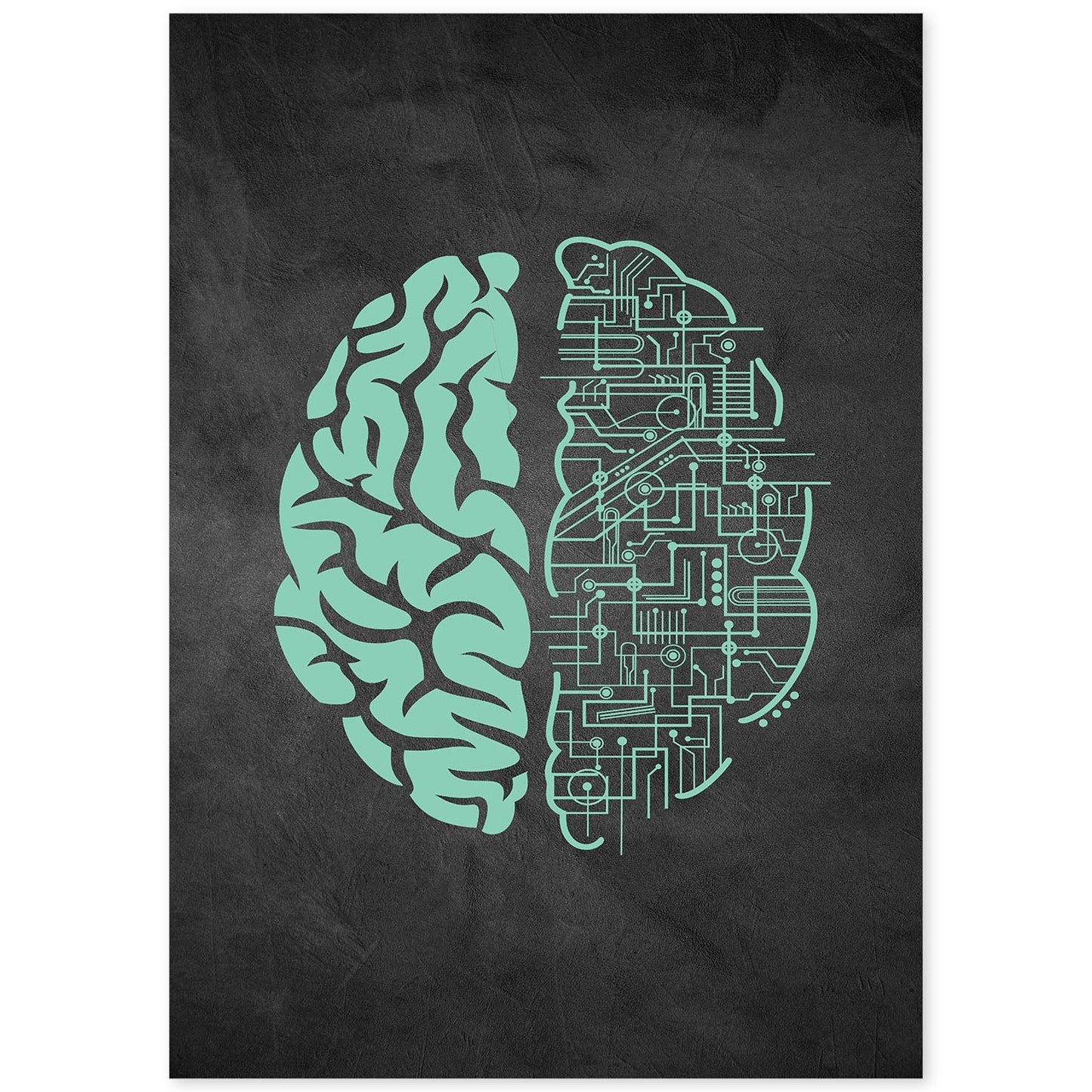 Lámina verde-azul de Conexion cerebral. Poster con fondo negro estilo pizarra. , .-Artwork-Nacnic-A4-Sin marco-Nacnic Estudio SL