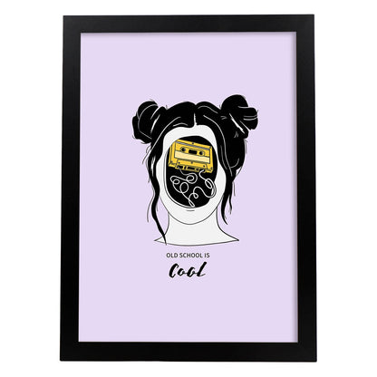 Lámina Vieja escuela. Pósters con ilustraciones artísticas de cabezas de mujer.-Artwork-Nacnic-A4-Marco Negro-Nacnic Estudio SL