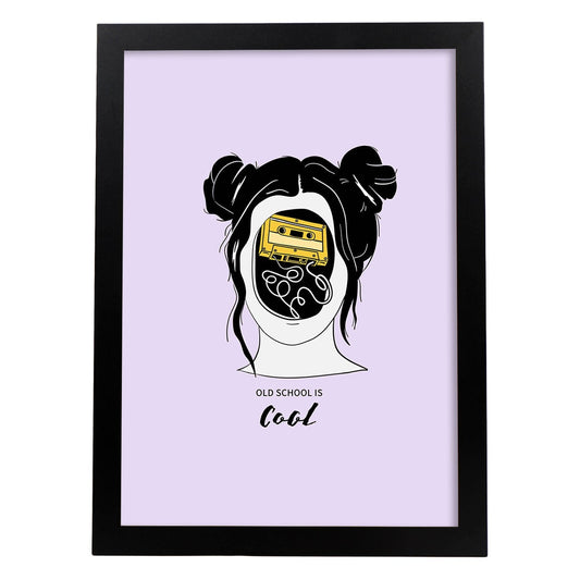 Lámina Vieja escuela. Pósters con ilustraciones artísticas de cabezas de mujer.-Artwork-Nacnic-A4-Marco Negro-Nacnic Estudio SL
