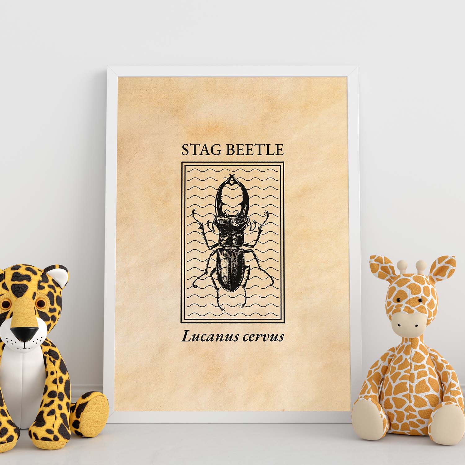 Lámina Vintage Escarabajo ciervo. Pósters de insectos en estilo grabado y tonos sepia.-Artwork-Nacnic-Nacnic Estudio SL