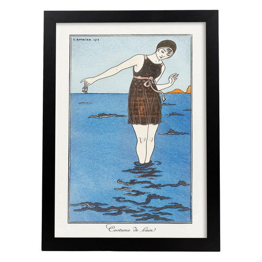 Lámina Vintage Modelo 001. Pósters con las ilustraciones Art Decó de George Barbier.-Artwork-Nacnic-A4-Marco Negro-Nacnic Estudio SL