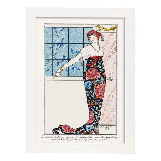 Lámina Vintage Modelo 008. Pósters con las ilustraciones Art Decó de George Barbier.-Artwork-Nacnic-A4-Marco Blanco-Nacnic Estudio SL