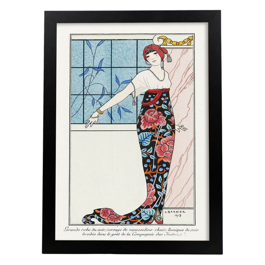 Lámina Vintage Modelo 008. Pósters con las ilustraciones Art Decó de George Barbier.-Artwork-Nacnic-A4-Marco Negro-Nacnic Estudio SL
