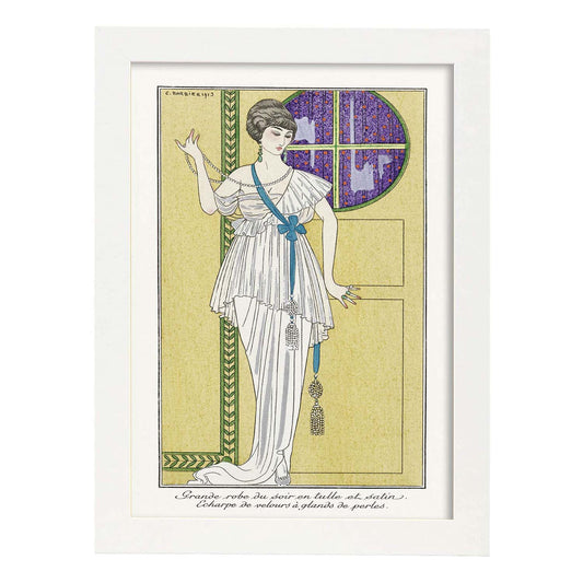 Lámina Vintage Modelo 014. Pósters con las ilustraciones Art Decó de George Barbier.-Artwork-Nacnic-A4-Marco Blanco-Nacnic Estudio SL