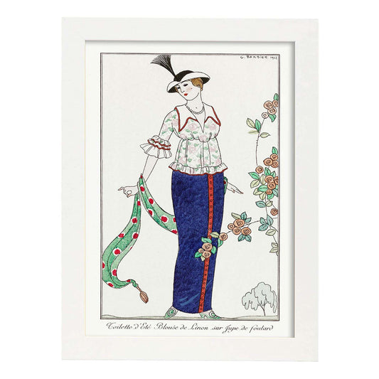 Lámina Vintage Modelo 025. Pósters con las ilustraciones Art Decó de George Barbier.-Artwork-Nacnic-A4-Marco Blanco-Nacnic Estudio SL