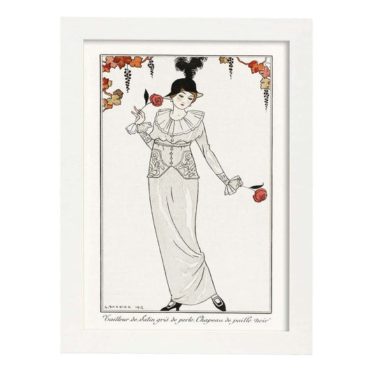Lámina Vintage Modelo 026. Pósters con las ilustraciones Art Decó de George Barbier.-Artwork-Nacnic-A4-Marco Blanco-Nacnic Estudio SL