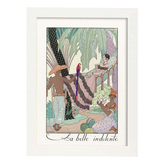 Lámina Vintage Modelo 074. Pósters con las ilustraciones Art Decó de George Barbier.-Artwork-Nacnic-A4-Marco Blanco-Nacnic Estudio SL