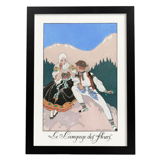 Lámina Vintage Modelo 088. Pósters con las ilustraciones Art Decó de George Barbier.-Artwork-Nacnic-A4-Marco Negro-Nacnic Estudio SL
