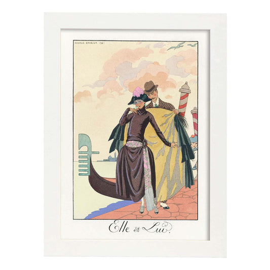 Lámina Vintage Modelo 099. Pósters con las ilustraciones Art Decó de George Barbier.-Artwork-Nacnic-A4-Marco Blanco-Nacnic Estudio SL