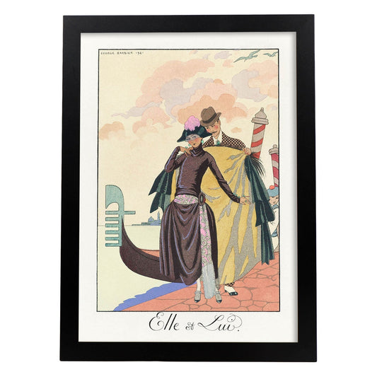 Lámina Vintage Modelo 099. Pósters con las ilustraciones Art Decó de George Barbier.-Artwork-Nacnic-A4-Marco Negro-Nacnic Estudio SL