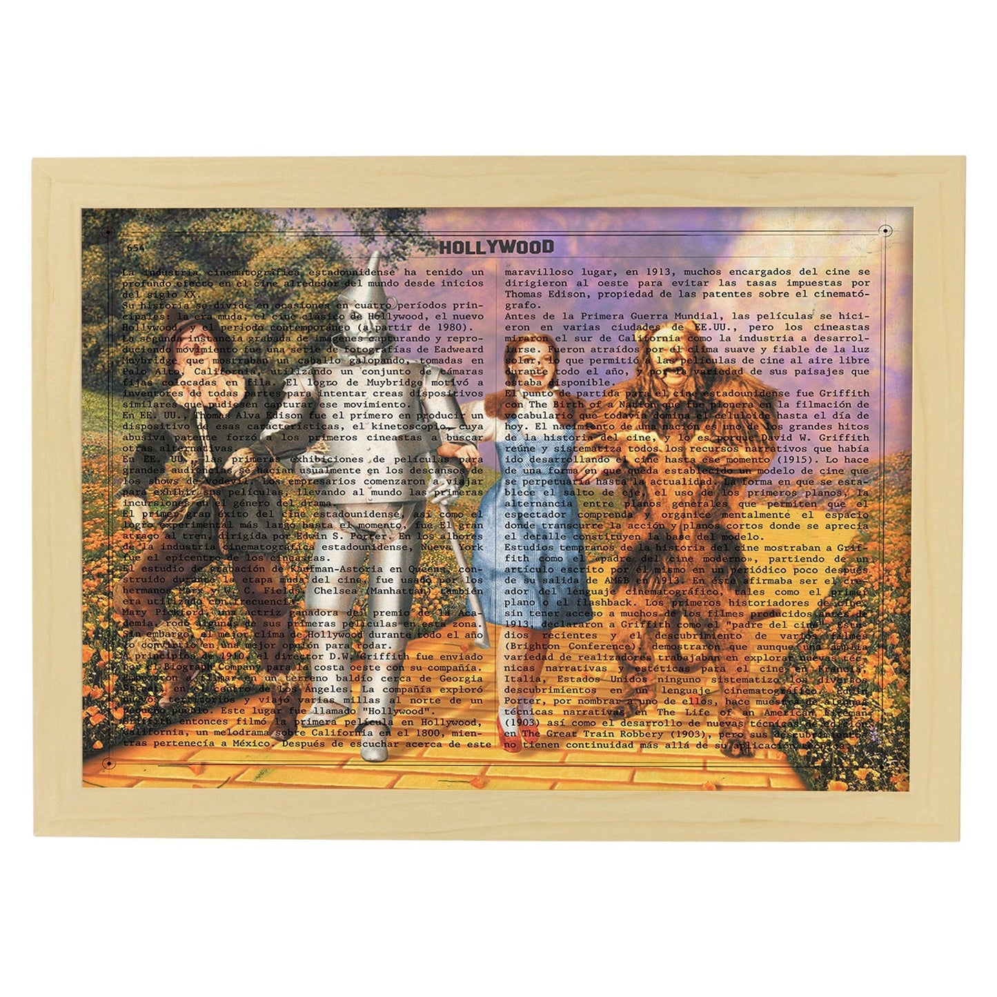Lámina Vintage pelicula El Mago de Oz Sobre definicion de Hollywood-Artwork-Nacnic-A4-Marco Madera clara-Nacnic Estudio SL