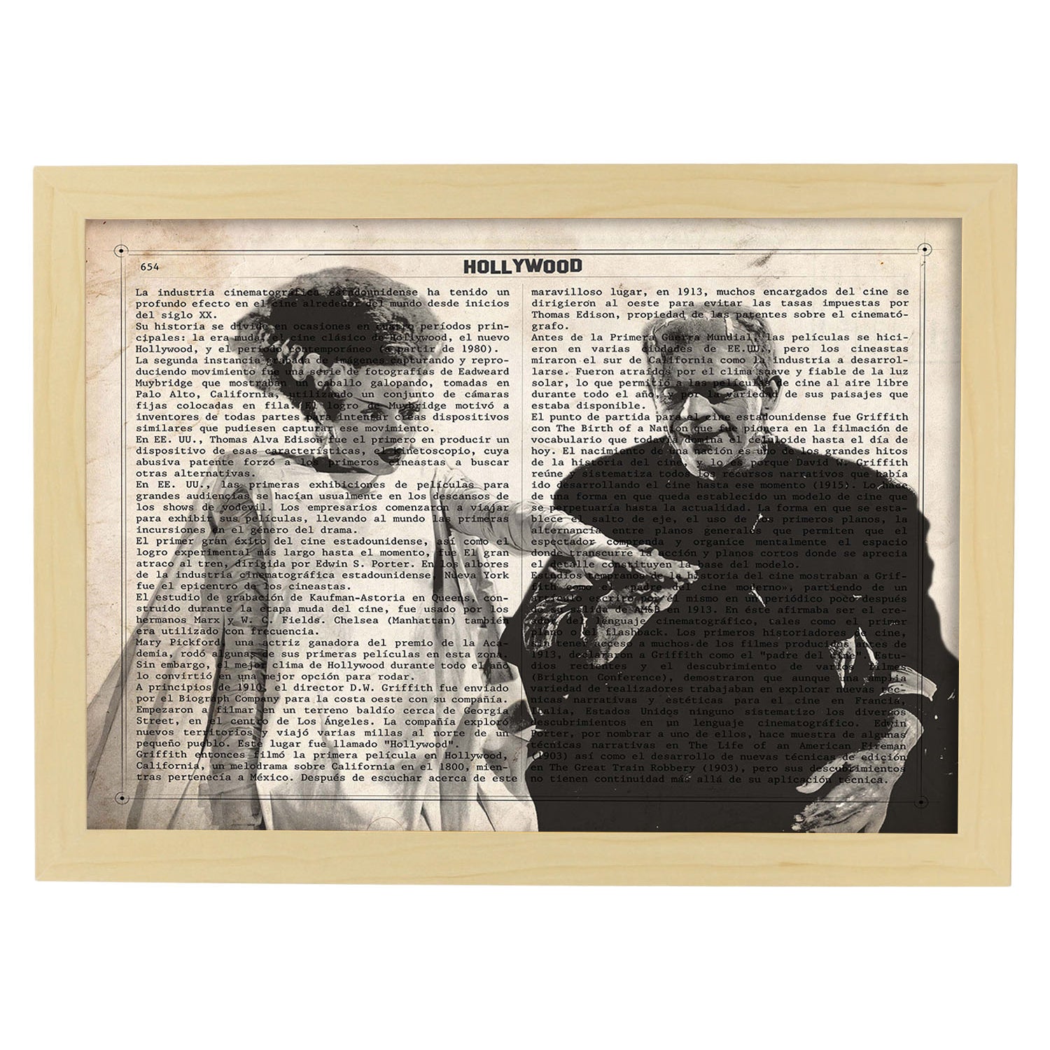 Lámina Vintage pelicula La Novia de Frankenstein Sobre definicion de Hollywood-Artwork-Nacnic-A4-Marco Madera clara-Nacnic Estudio SL