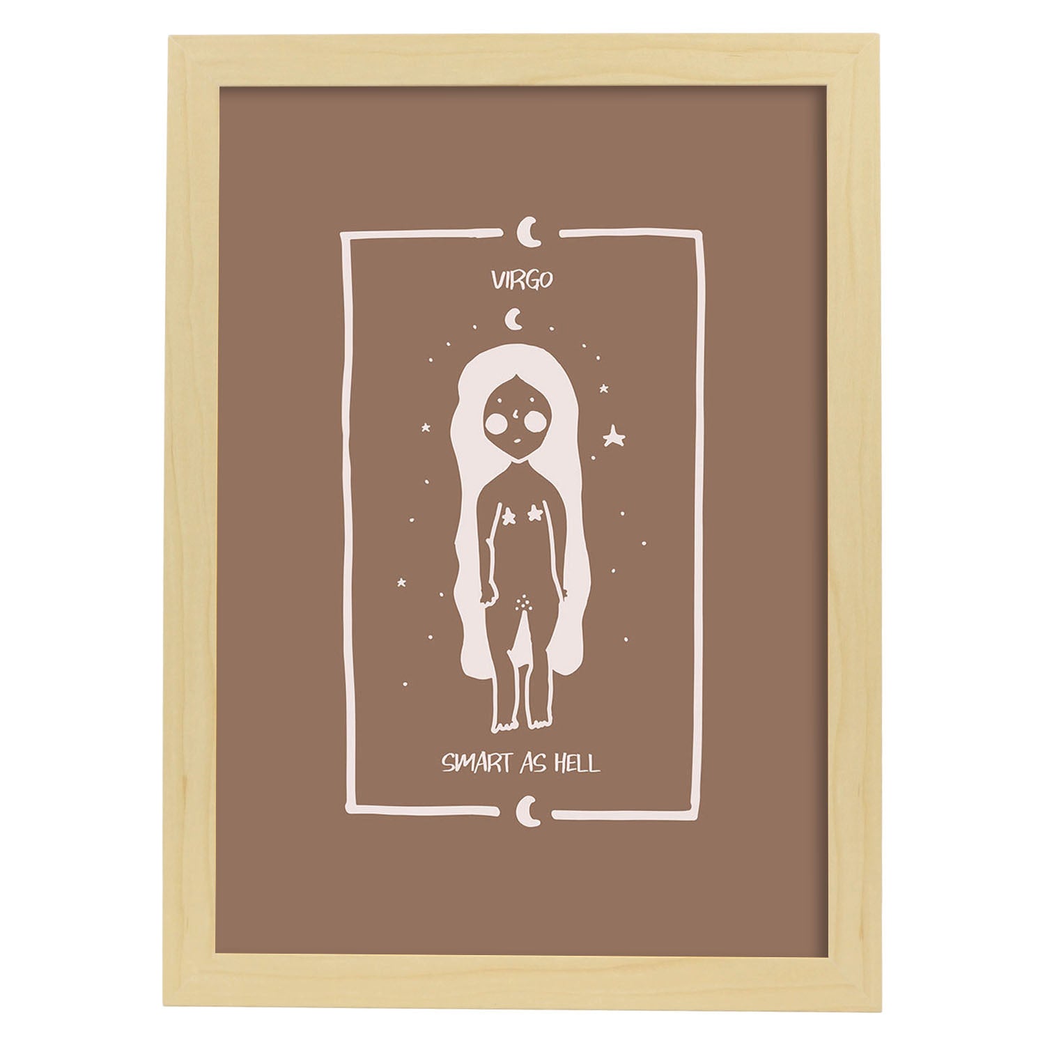 Lámina Virgo. Pósters con ilustraciones femeninas de los signos del zodíaco.-Artwork-Nacnic-A4-Marco Madera clara-Nacnic Estudio SL