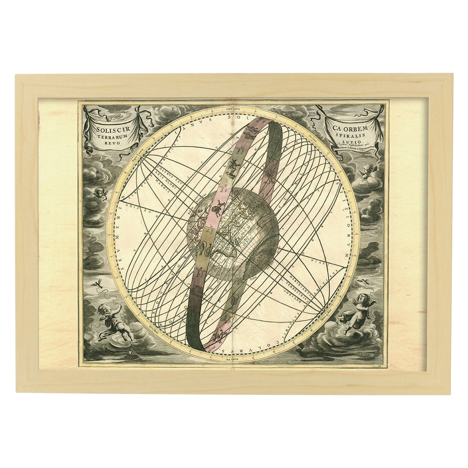 Láminas con mapa astronomico antiguo. Poster de mapa astrologico en-Artwork-Nacnic-A3-Marco Madera clara-Nacnic Estudio SL