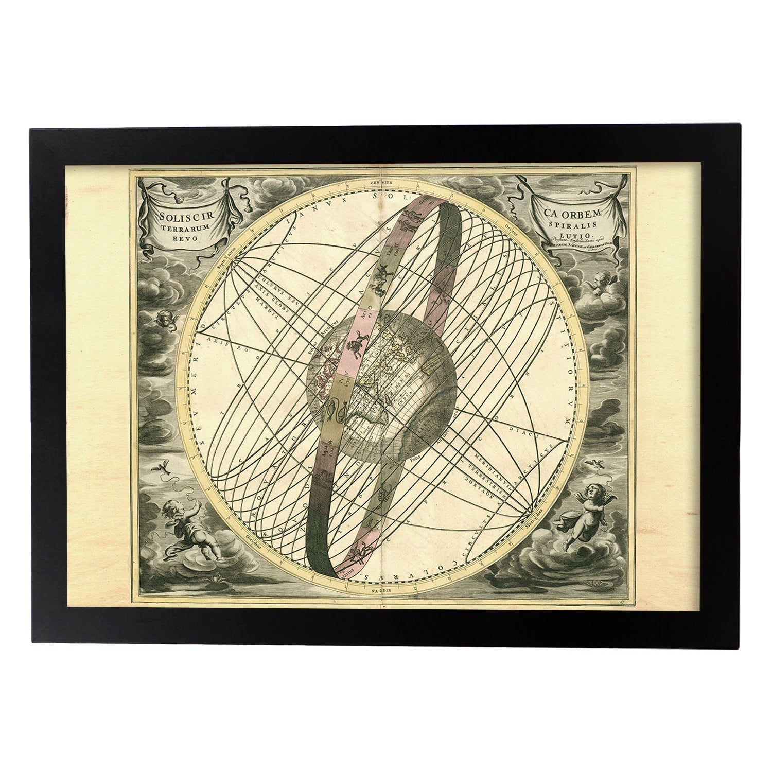 Láminas con mapa astronomico antiguo. Poster de mapa astrologico en-Artwork-Nacnic-A3-Marco Negro-Nacnic Estudio SL