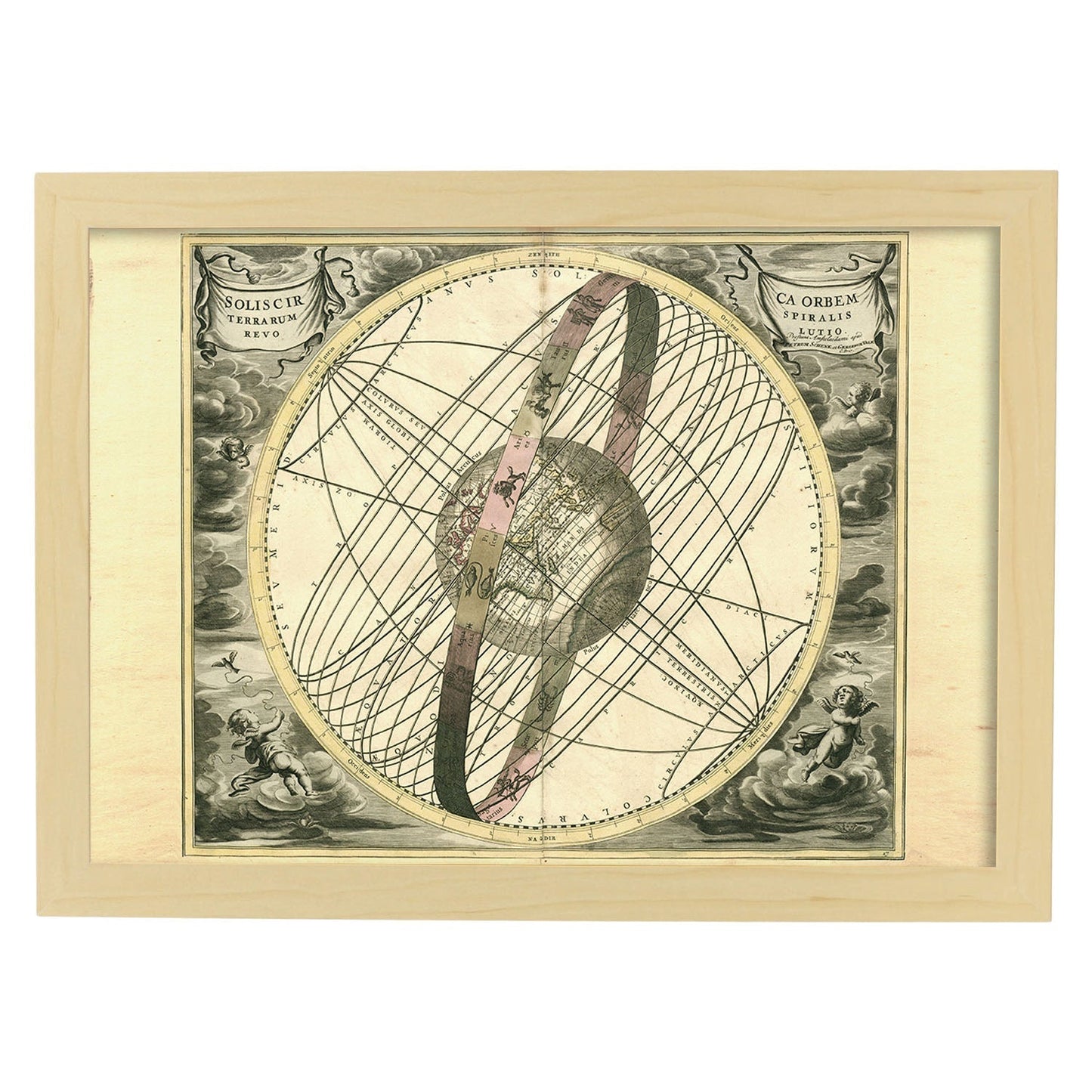 Láminas con mapa astronomico antiguo. Poster de mapa astrologico en-Artwork-Nacnic-A4-Marco Madera clara-Nacnic Estudio SL