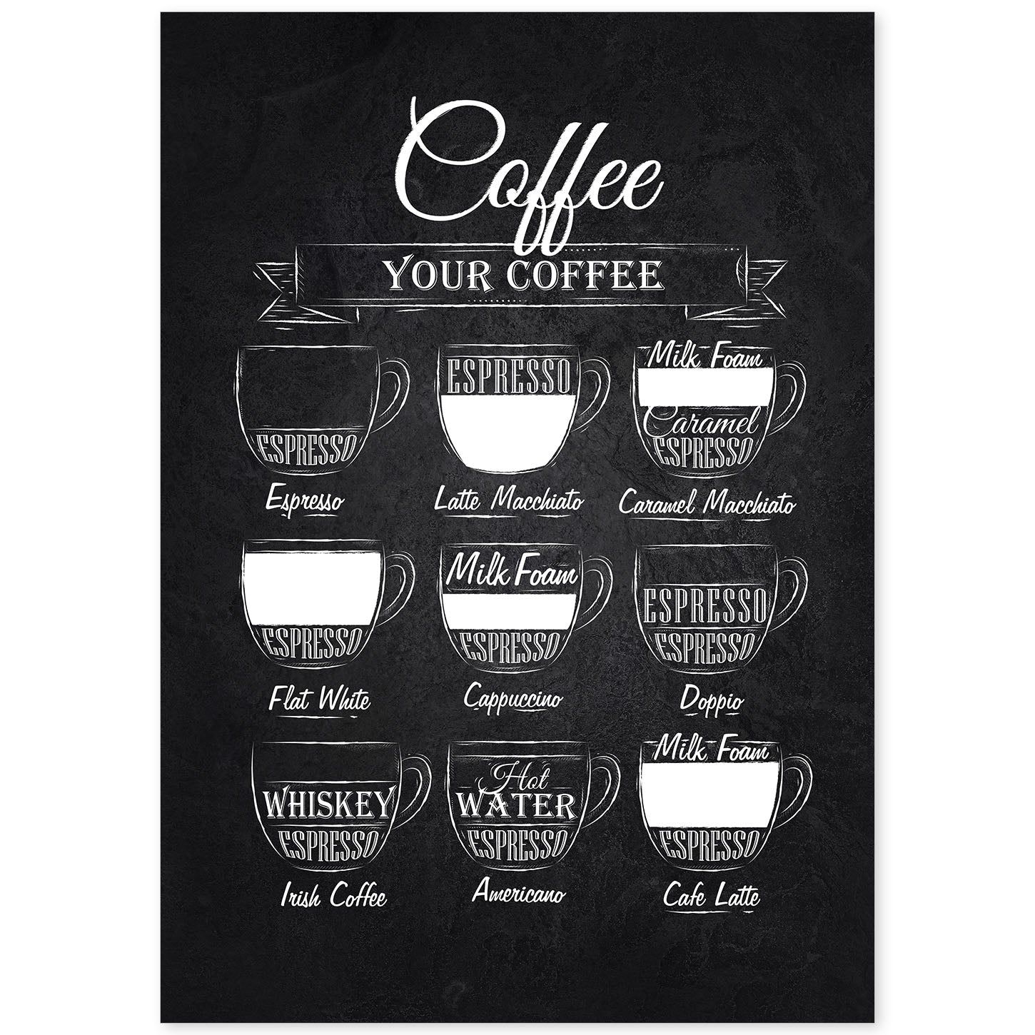 Láminas de café. Poster con diseño Café fondo negro.-Artwork-Nacnic-A4-Sin marco-Nacnic Estudio SL