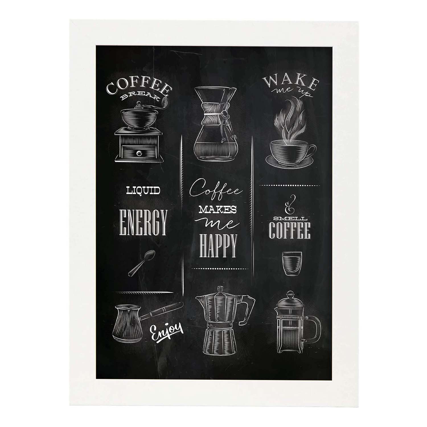 Láminas de café. Poster con diseño Cafeteras.-Artwork-Nacnic-A3-Marco Blanco-Nacnic Estudio SL