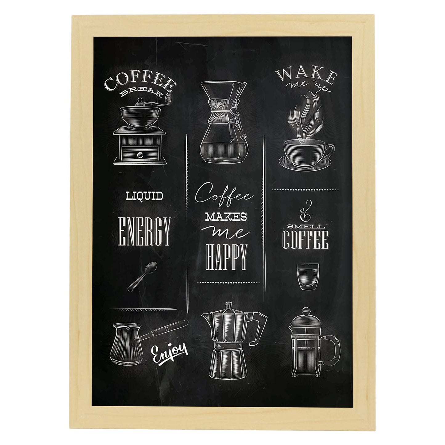 Láminas de café. Poster con diseño Cafeteras.-Artwork-Nacnic-A3-Marco Madera clara-Nacnic Estudio SL
