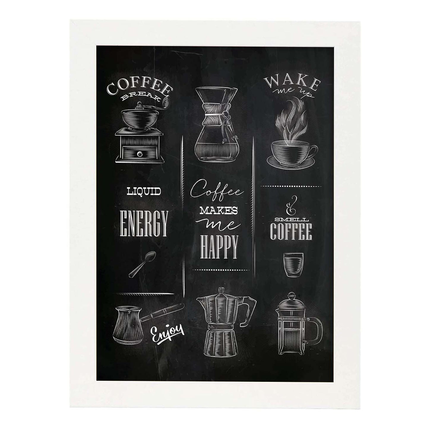 Láminas de café. Poster con diseño Cafeteras.-Artwork-Nacnic-A4-Marco Blanco-Nacnic Estudio SL