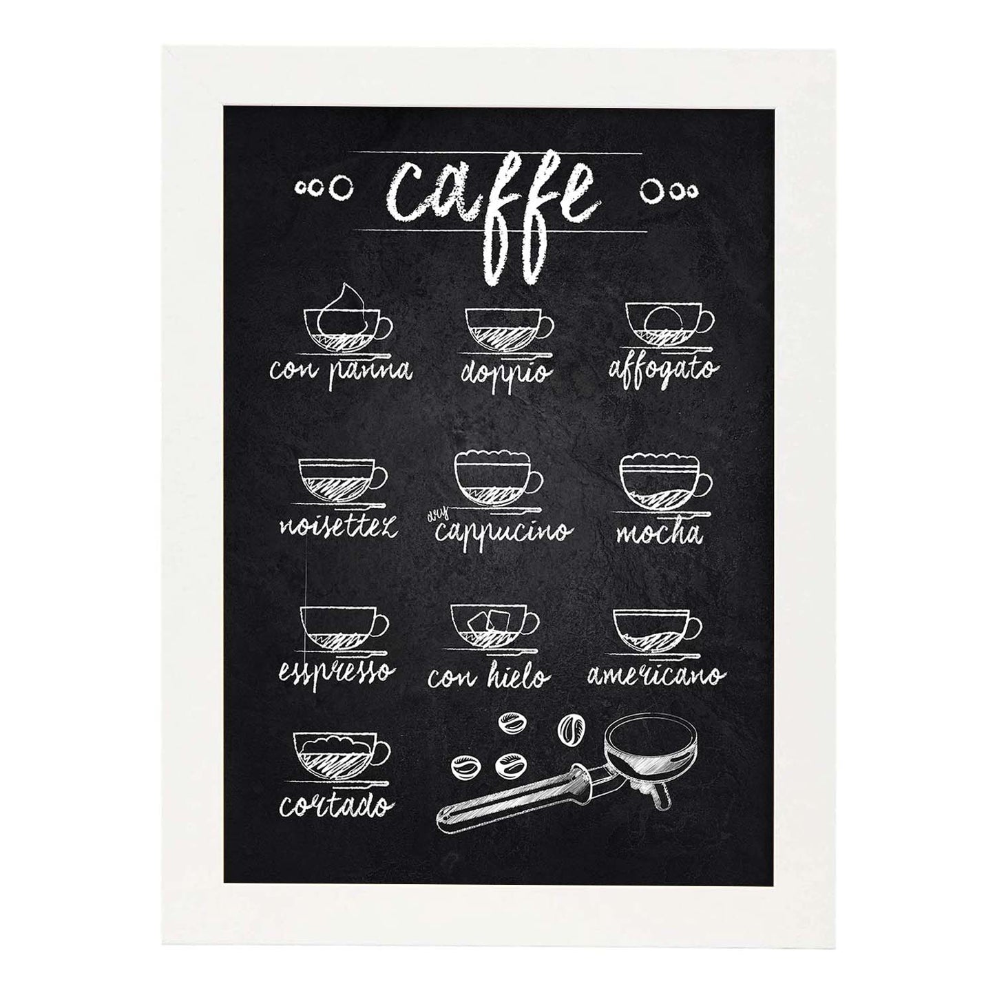 Láminas de café. Poster con diseño de Tazas y Cafés Italianos.-Artwork-Nacnic-A3-Marco Blanco-Nacnic Estudio SL