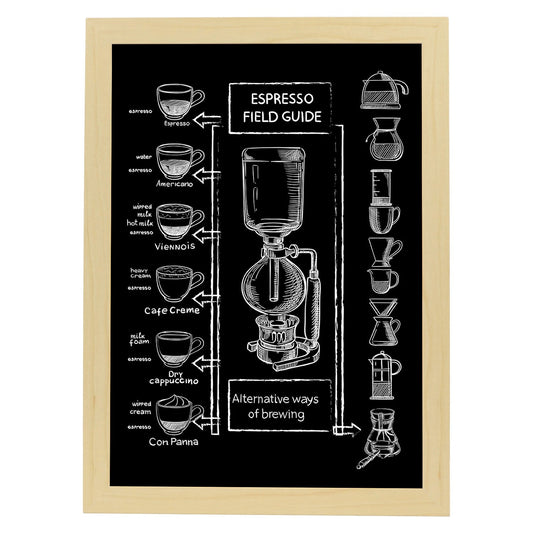 Láminas de café. Poster con diseño Espresso.-Artwork-Nacnic-A4-Marco Madera clara-Nacnic Estudio SL