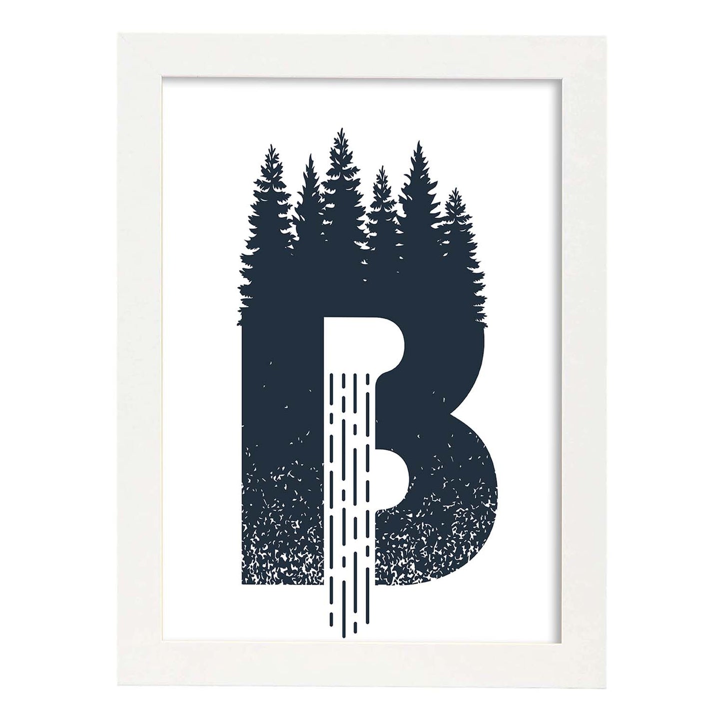 Letra B con bosque y cascada. Naturaleza.Posters de letras con diseño.-Artwork-Nacnic-A3-Marco Blanco-Nacnic Estudio SL