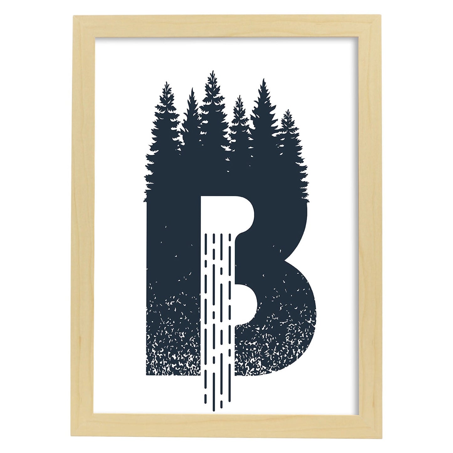 Letra B con bosque y cascada. Naturaleza.Posters de letras con diseño.-Artwork-Nacnic-A3-Marco Madera clara-Nacnic Estudio SL