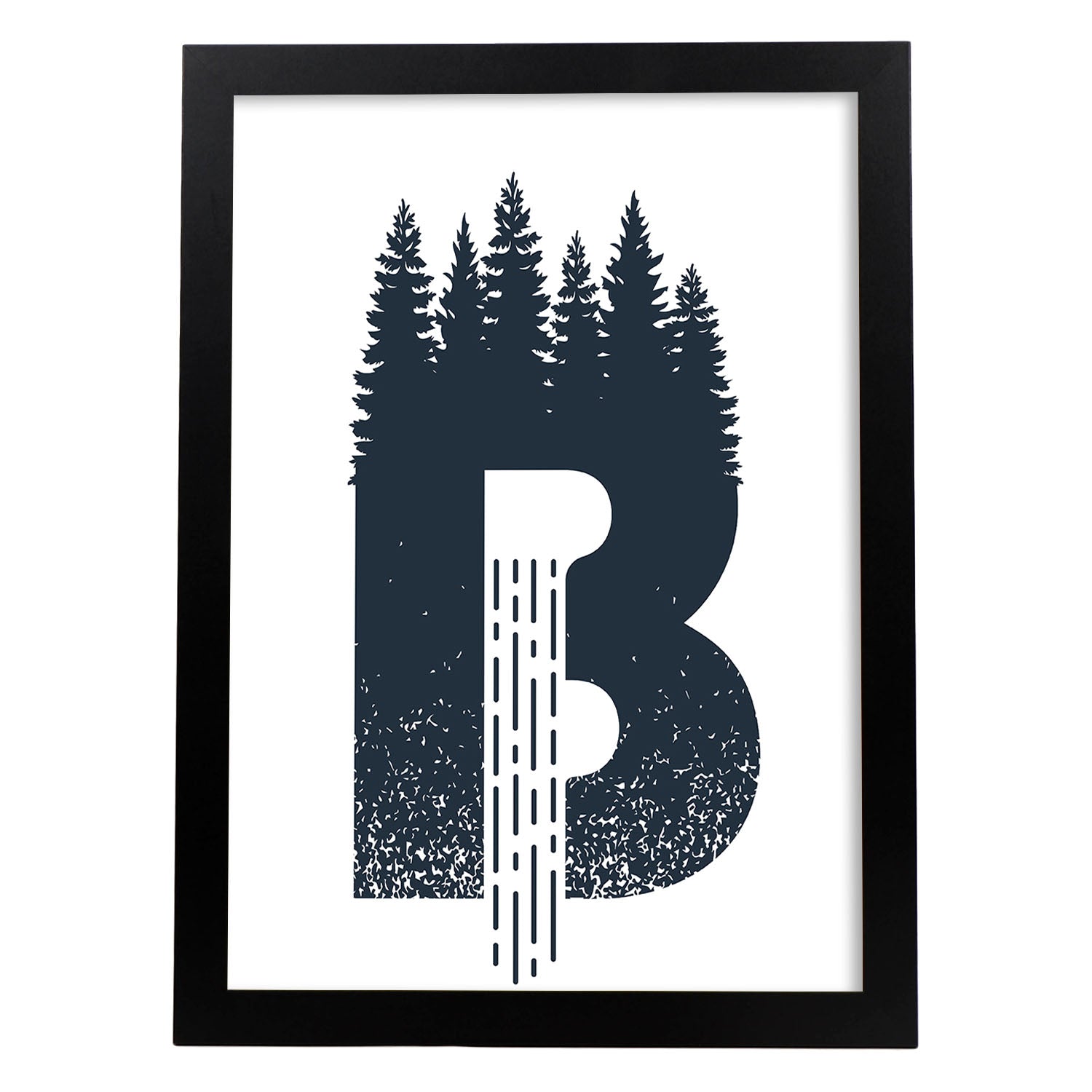 Letra B con bosque y cascada. Naturaleza.Posters de letras con diseño.-Artwork-Nacnic-A3-Marco Negro-Nacnic Estudio SL