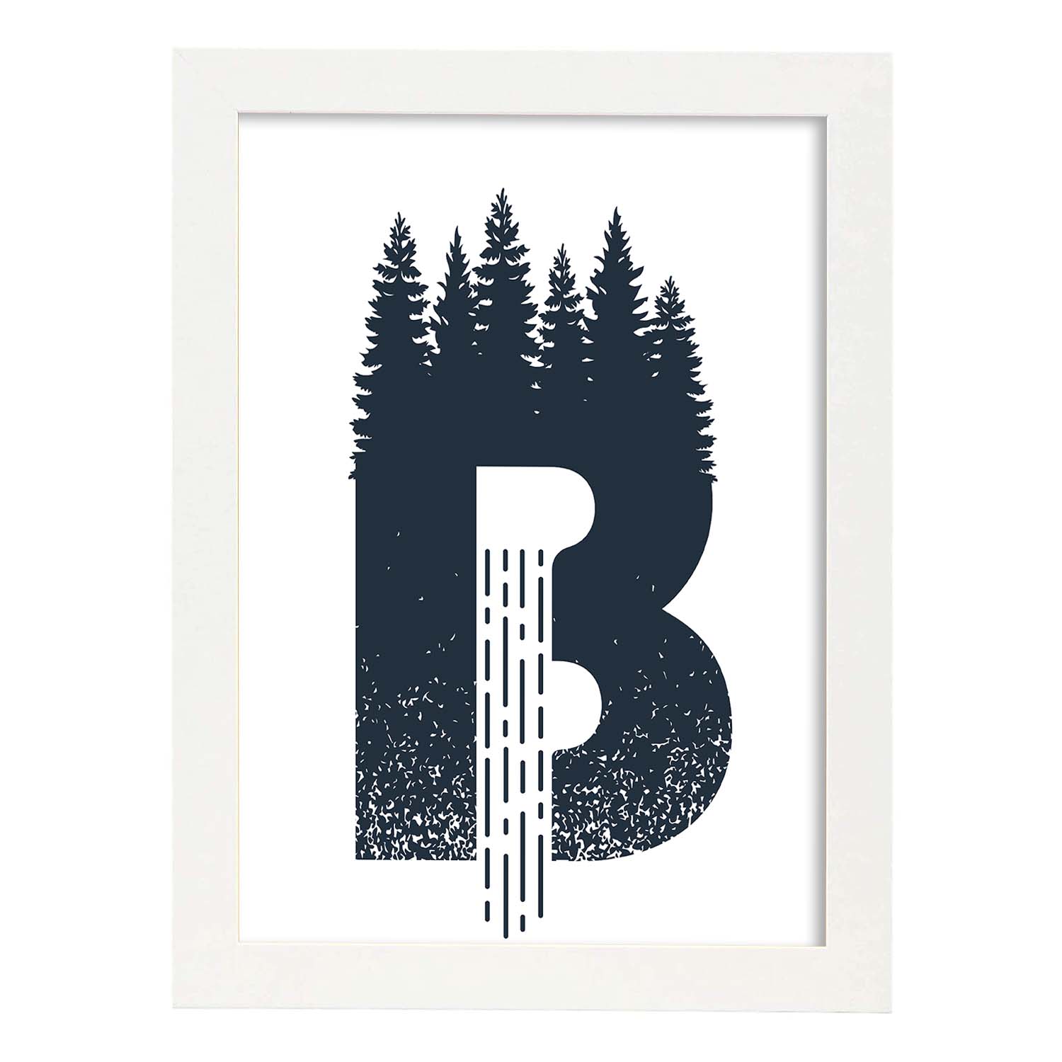 Letra B con bosque y cascada. Naturaleza.Posters de letras con diseño.-Artwork-Nacnic-A4-Marco Blanco-Nacnic Estudio SL