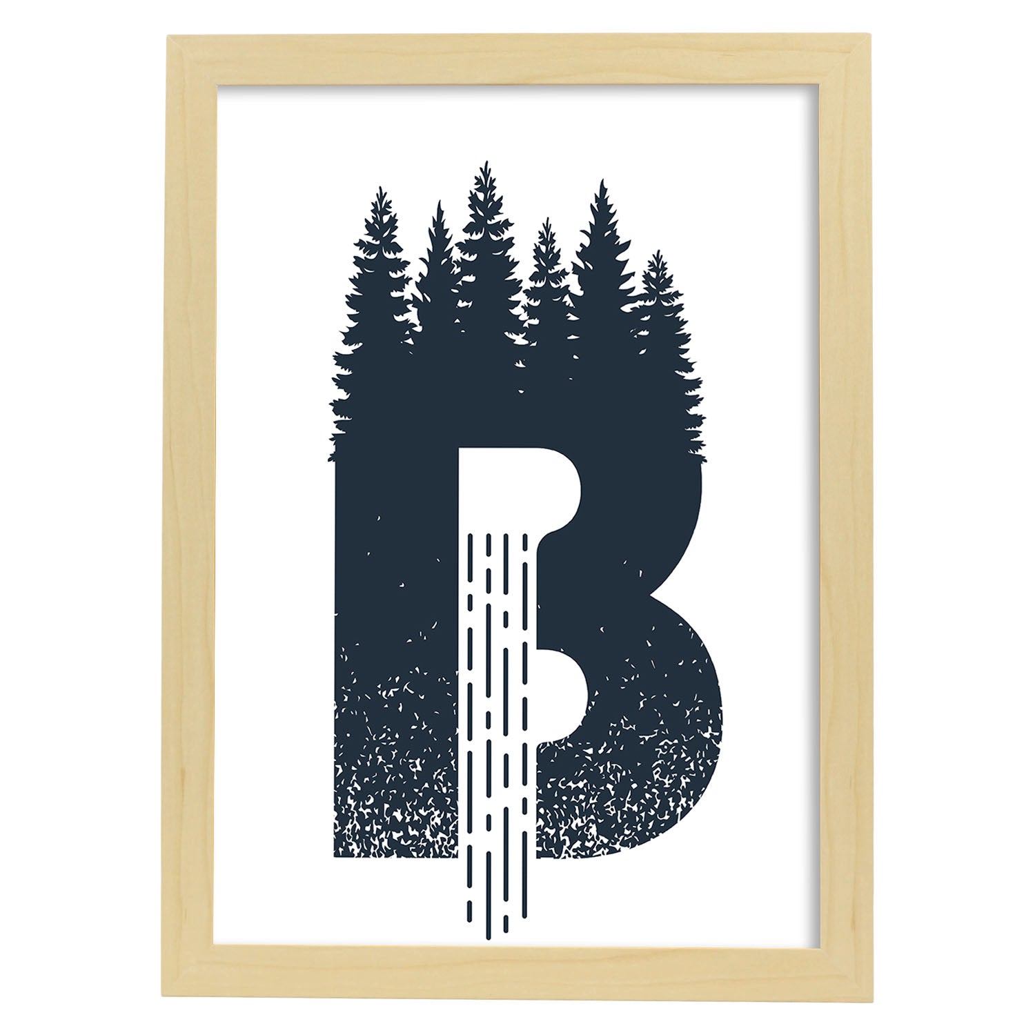 Letra B con bosque y cascada. Naturaleza.Posters de letras con diseño.-Artwork-Nacnic-A4-Marco Madera clara-Nacnic Estudio SL