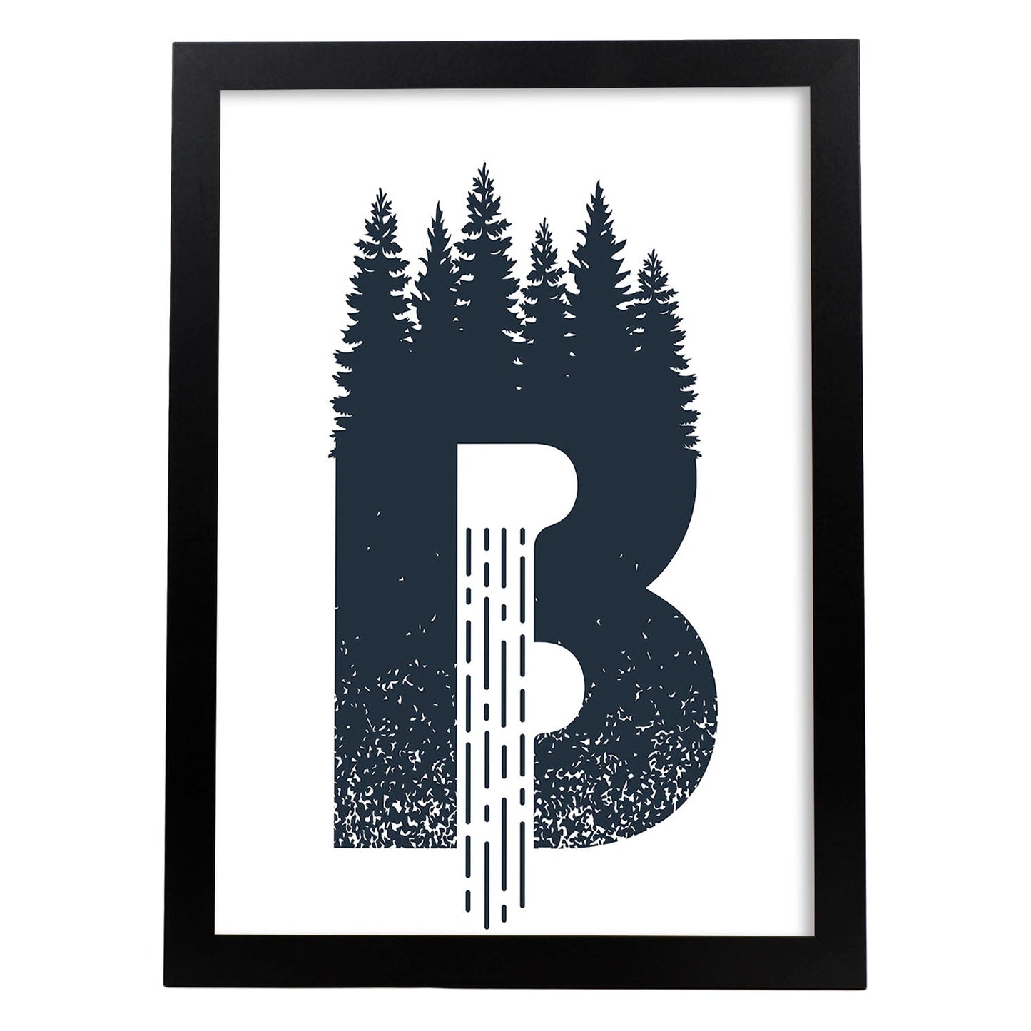 Letra B con bosque y cascada. Naturaleza.Posters de letras con diseño.-Artwork-Nacnic-A4-Marco Negro-Nacnic Estudio SL