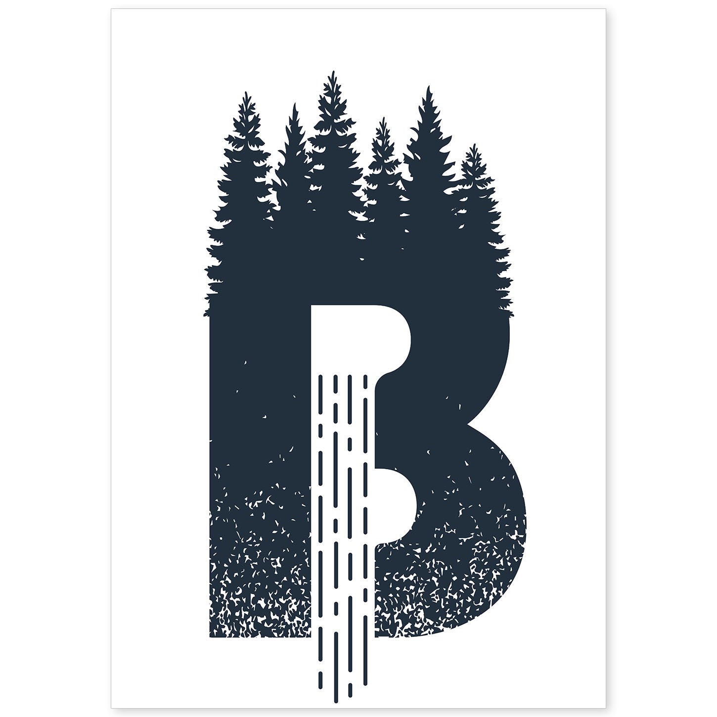Letra B con bosque y cascada. Naturaleza.Posters de letras con diseño.-Artwork-Nacnic-A4-Sin marco-Nacnic Estudio SL